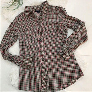 Gap women’s top check pink black white long sleeve size Medium
